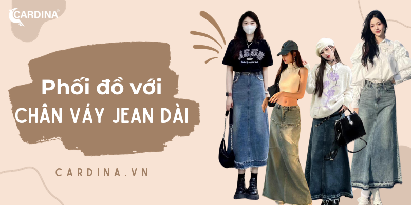 Váy jean dài xẻ tà kết hợp áo croptop đi biển năng động